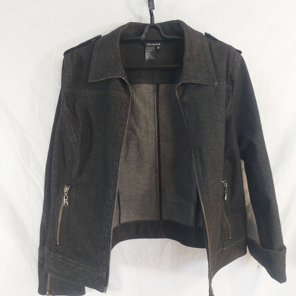 Spanner Black Denim Zippered Jean Jacket, Size 12 - Picture 7 of 11